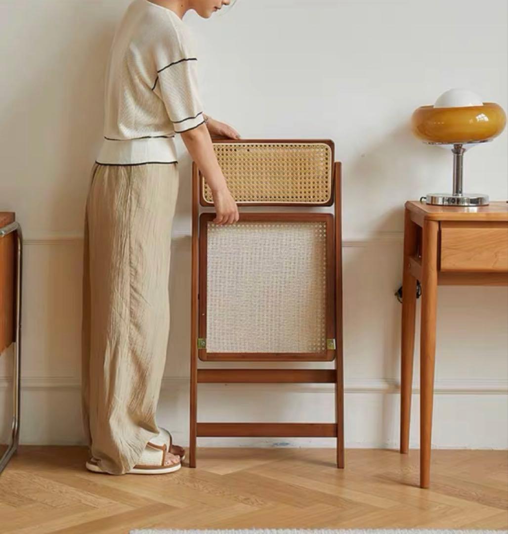 折りたたみ 椅子 ラタンチェア 韓国インテリア 脚カバー付き