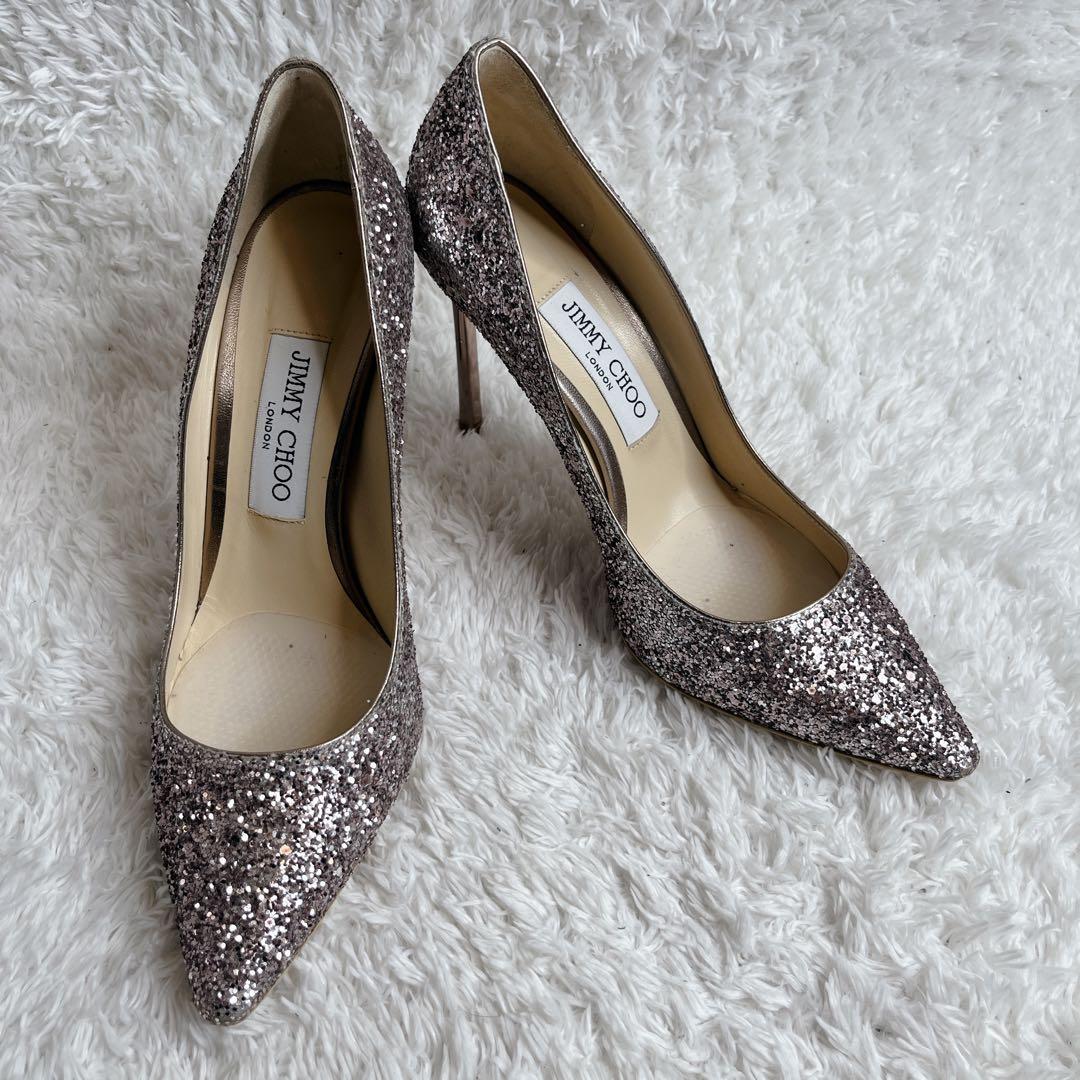 未使用級 jimmy choo グリッター ピンヒール 結婚式 箱つき パンプス