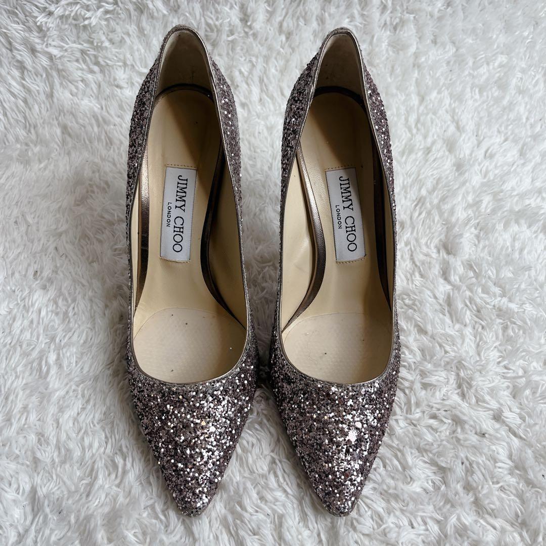 未使用級 jimmy choo グリッター ピンヒール 結婚式 箱つき パンプス