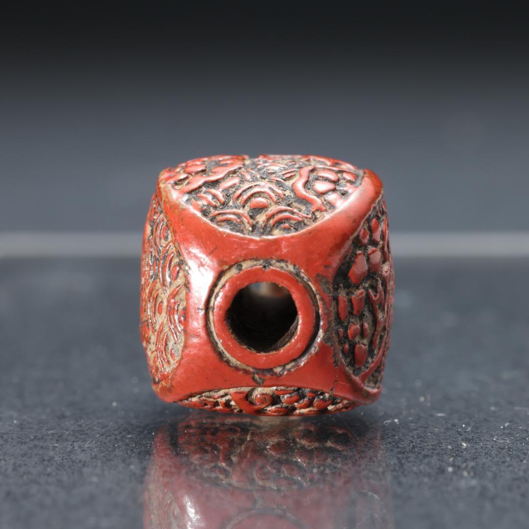 緒締め玉　鳥図　波千鳥　骨董　胴乱　赤　R1452