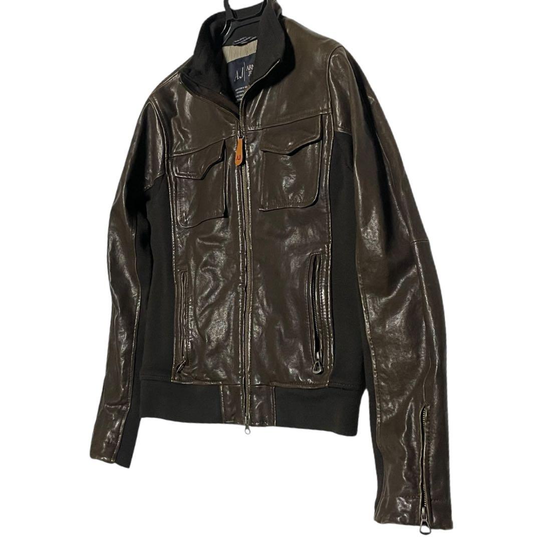 アルマーニジーンズ ARMANI JEANSラムレザージャケット ダブルジップ