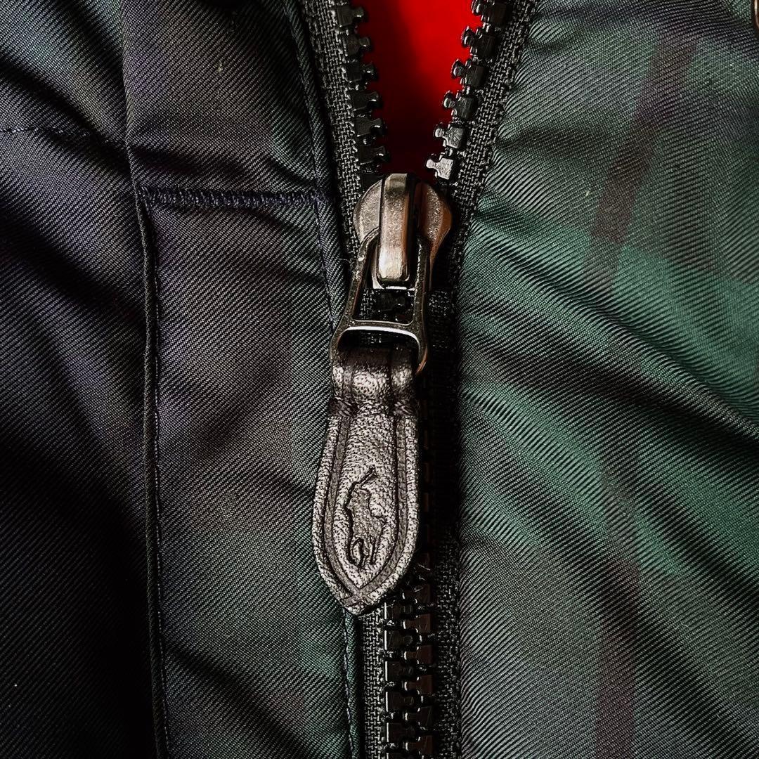 【美品】ポロラルフローレン ダウンベスト 緑×紺 タータンチェック フード付