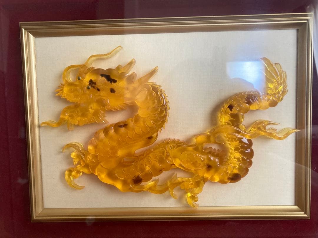 長崎 柴田べっ甲店 本鼈甲 金龍 立体彫刻 額装 風水 開運 インテリア