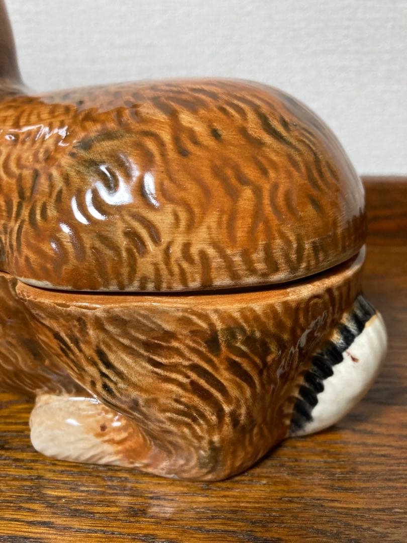 【WN７】フランス陶器☆うさぎ型テリーヌポット コーガン作 マジョリカ焼き