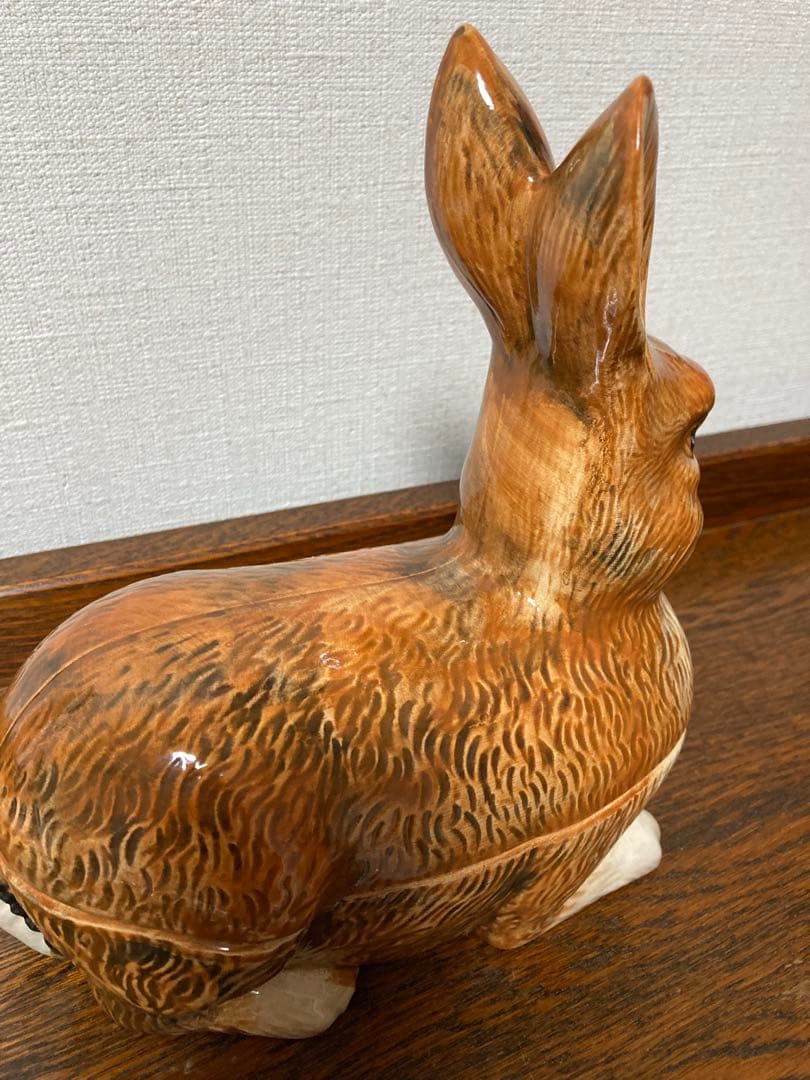 【WN７】フランス陶器☆うさぎ型テリーヌポット コーガン作 マジョリカ焼き