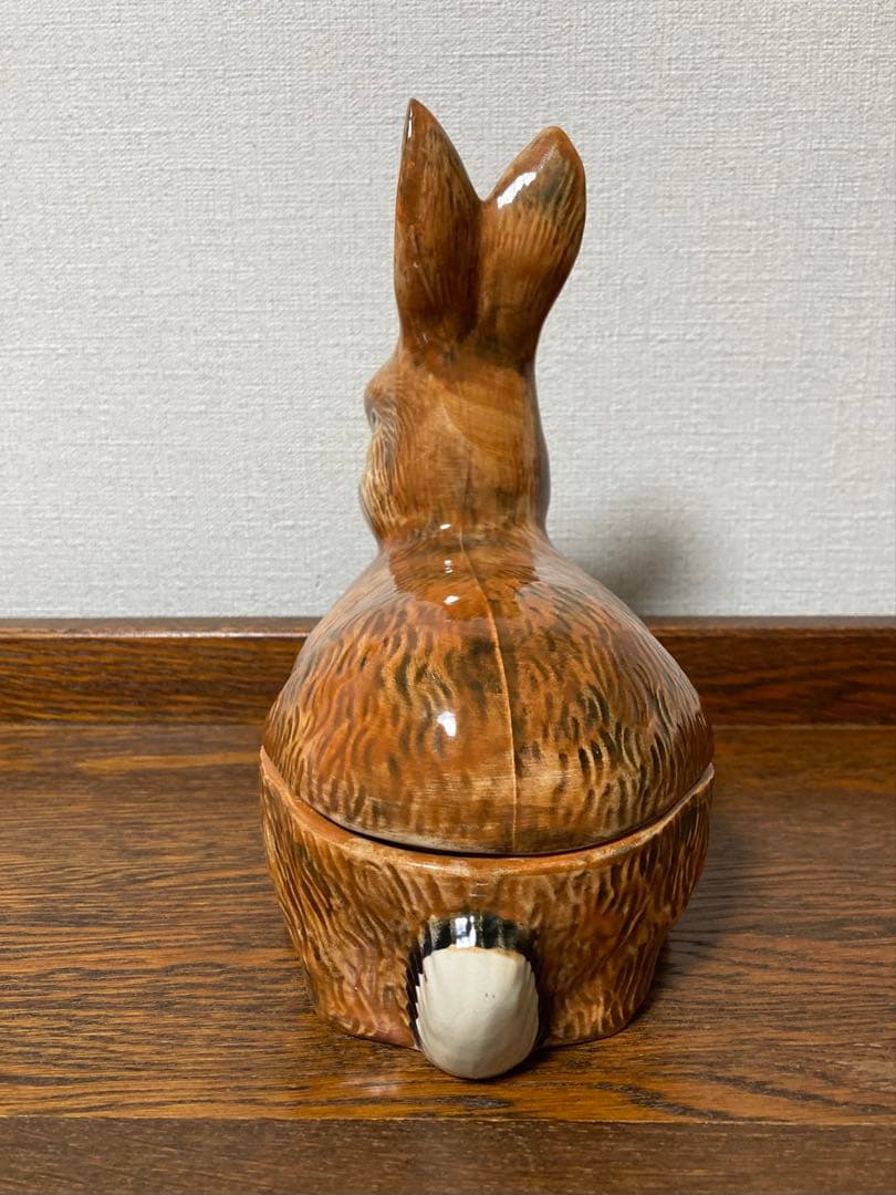 【WN７】フランス陶器☆うさぎ型テリーヌポット コーガン作 マジョリカ焼き