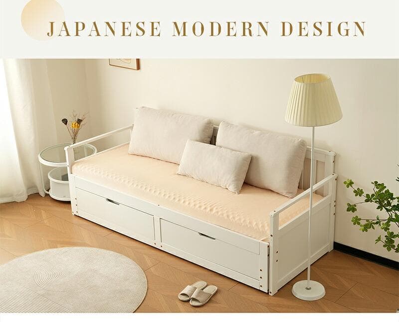 赤字セール！ソファベッド ディベッド 伸長式ベッド 木製 引出付き　WHITE