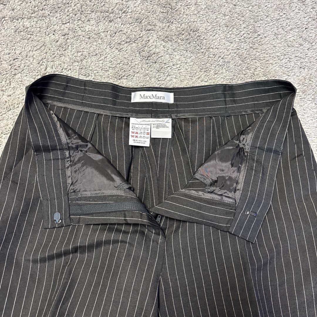希少サイズ⭐︎マックスマーラ　 リネンシルク混ブラックスーツ　ストライプ 44