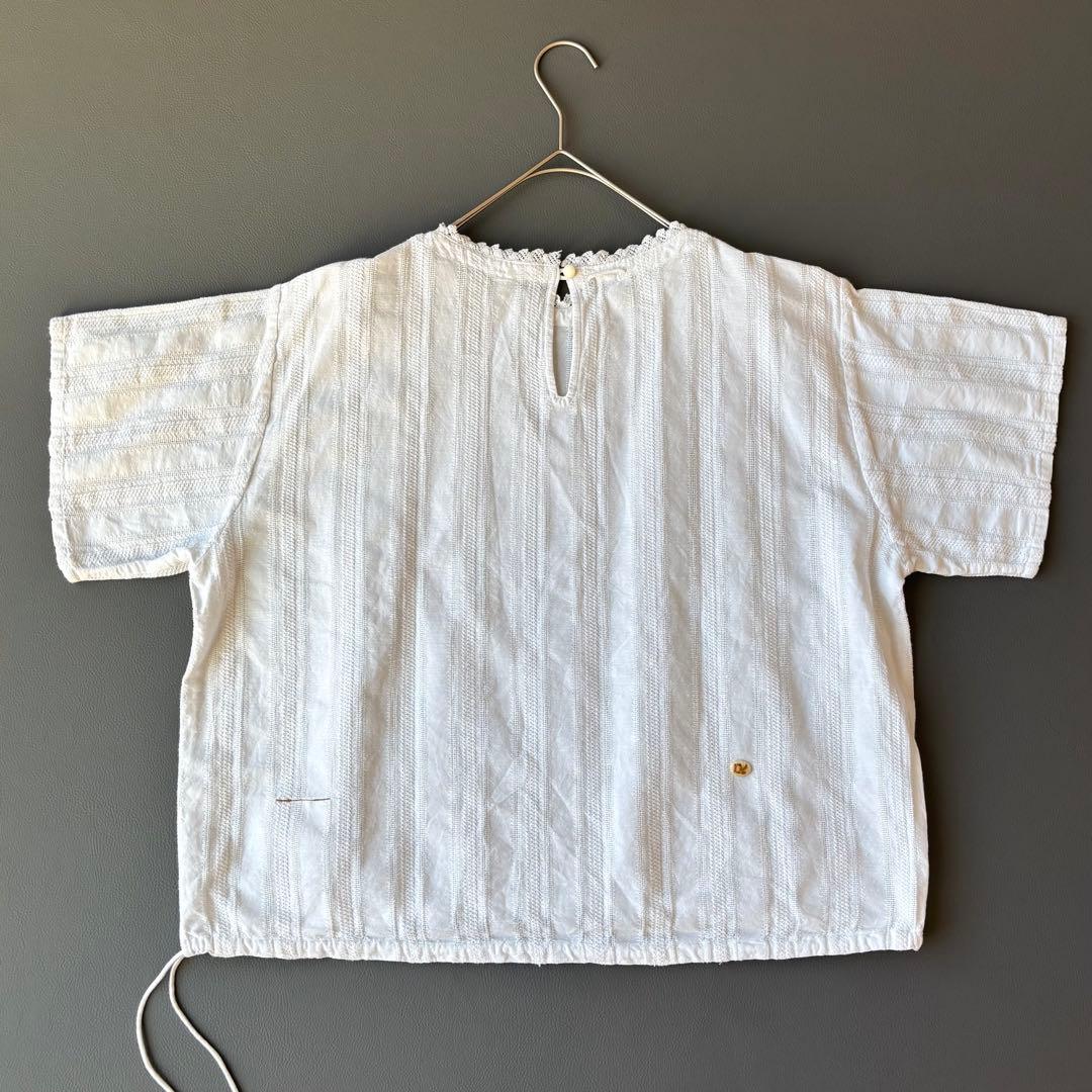 45Rインドカラミレース deTシャツ　半袖ブラウス　コットン100 ホワイト