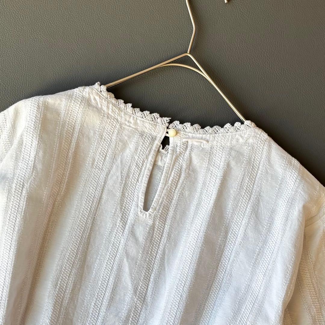 45Rインドカラミレース deTシャツ　半袖ブラウス　コットン100 ホワイト