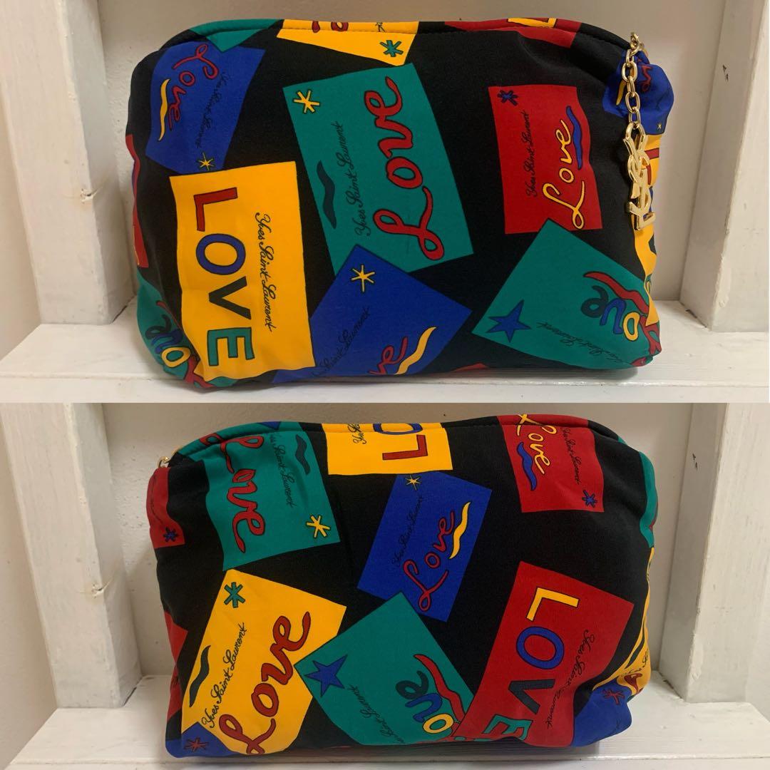 YVES SAINT LAURENT 80s フランス製 LOVE柄 ポーチ ②