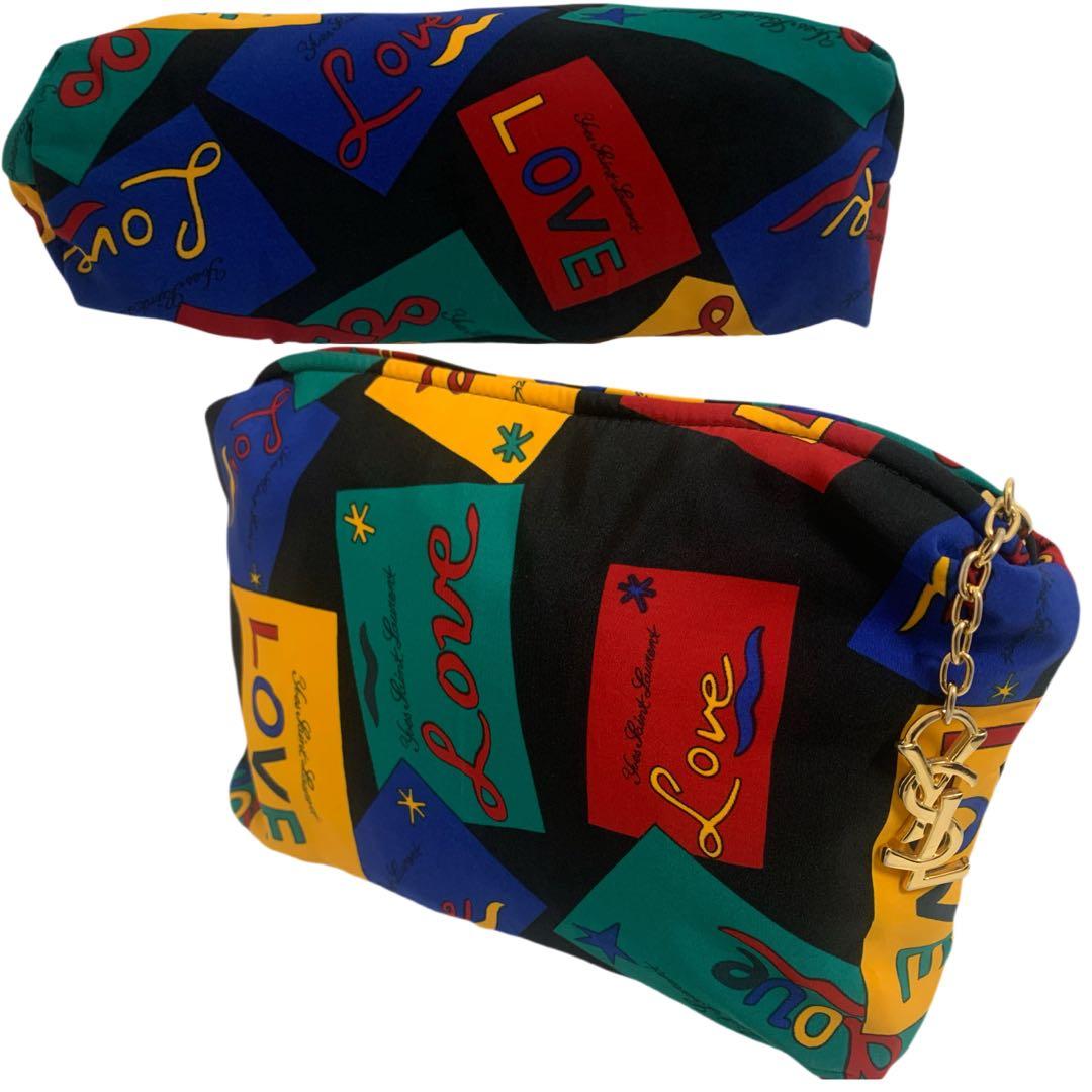 YVES SAINT LAURENT 80s フランス製 LOVE柄 ポーチ ②