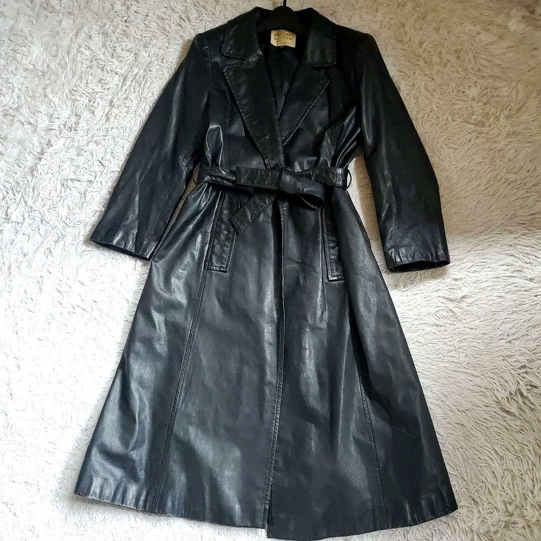 美品 ECHO レザーロングコート ブラック 13号 ビンテージ レディース