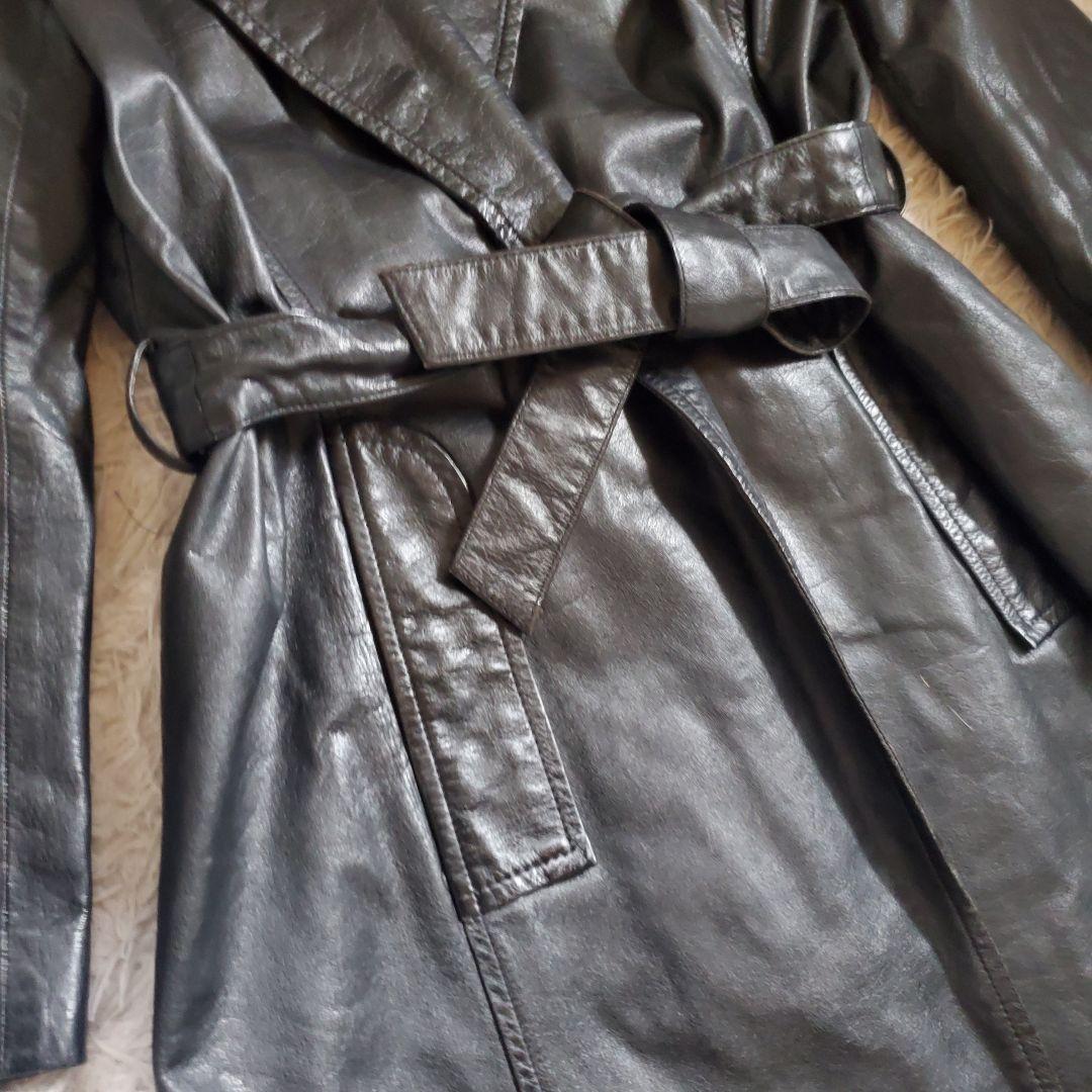 美品 ECHO レザーロングコート ブラック 13号 ビンテージ レディース