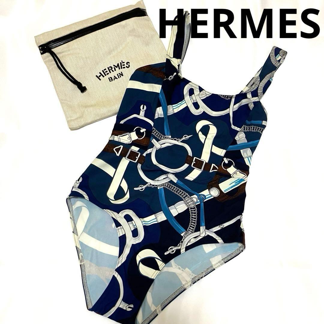 美品 エルメス ポーチ付き36 ワンピース 水着 スイムウェア HERMES