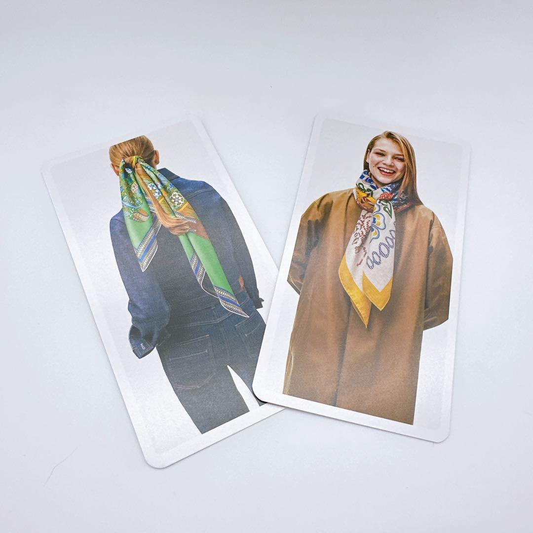 HERMESエルメスシルクスカーフカレ90ネイビー ピンクレッド結び方カード付き