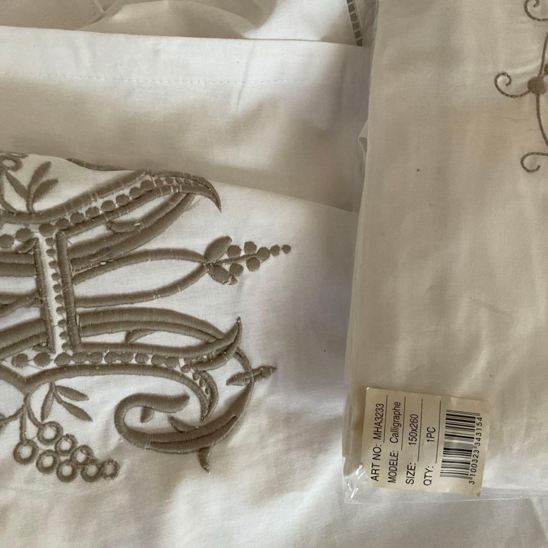 美しいアンティーク刺繍リネンコットンレースカーテン2枚セット