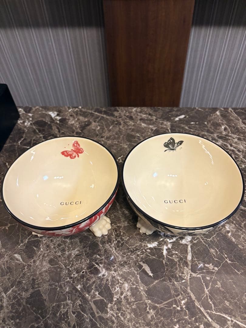 GUCCI 蝶模様 ペットボウル 2個セット
