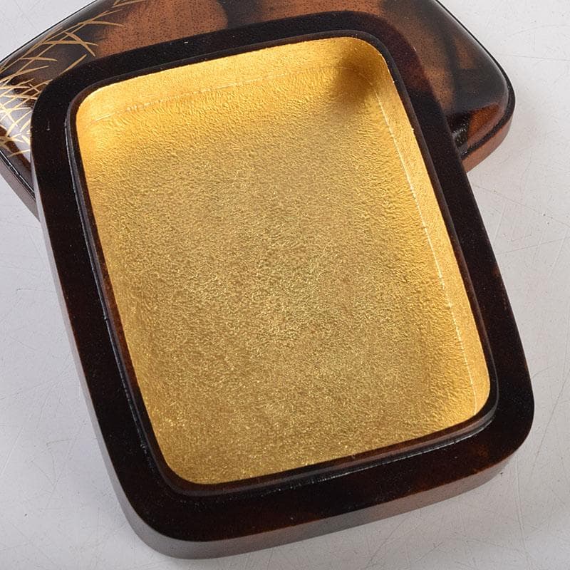 shellkid　井筒鳳斎　内金箔黒柿長四方香合鷺に芦　共箱　V　9126