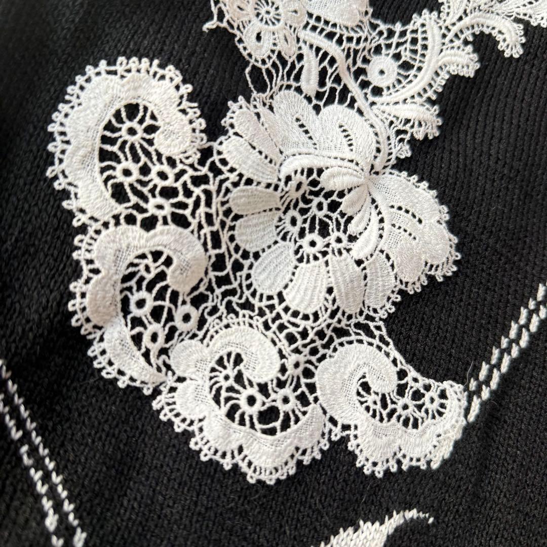 レオナール シルク混 ニット セーター 花柄レース ビジュー L 未使用級