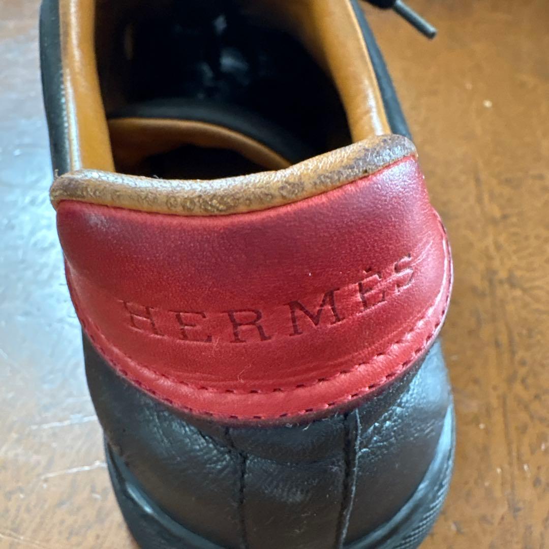 美品 エルメス HERMES レザー ベルクロ スニーカー ブラック サイズ43