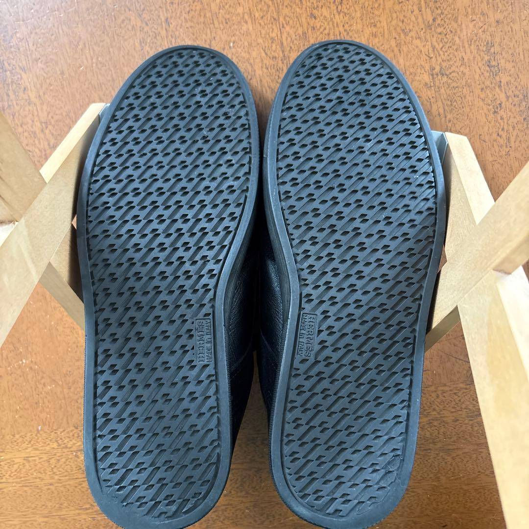 美品 エルメス HERMES レザー ベルクロ スニーカー ブラック サイズ43