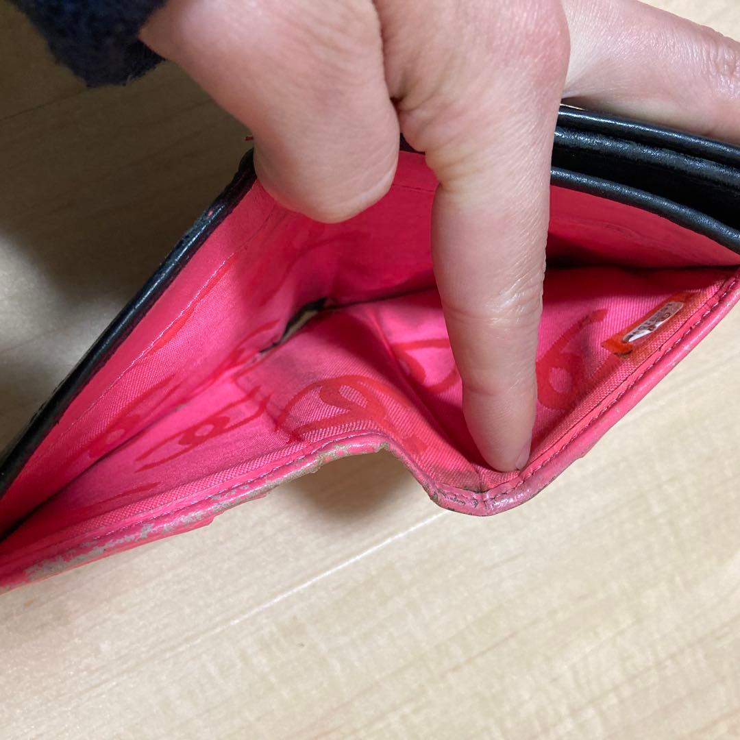 シールあり！シャネル CHANEL カンボンライン Wホック 二つ折り財布 黒