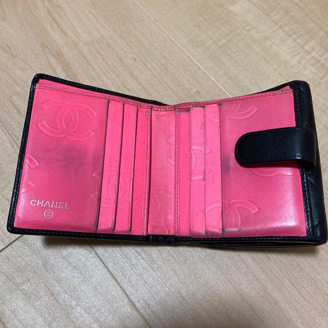 シールあり！シャネル CHANEL カンボンライン Wホック 二つ折り財布 黒