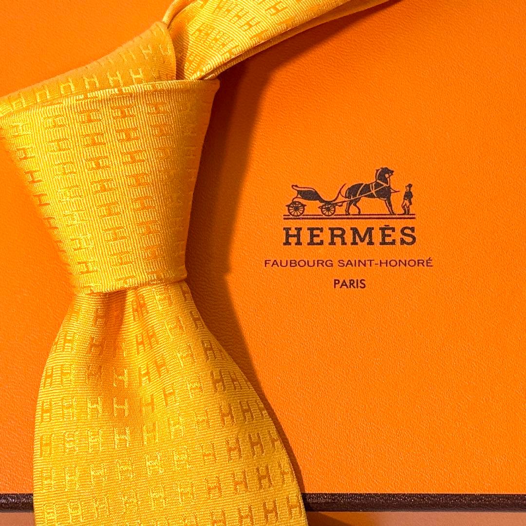 HERMES エルメス ファソネ ネクタイ オレンジ シルク100% ジャガード