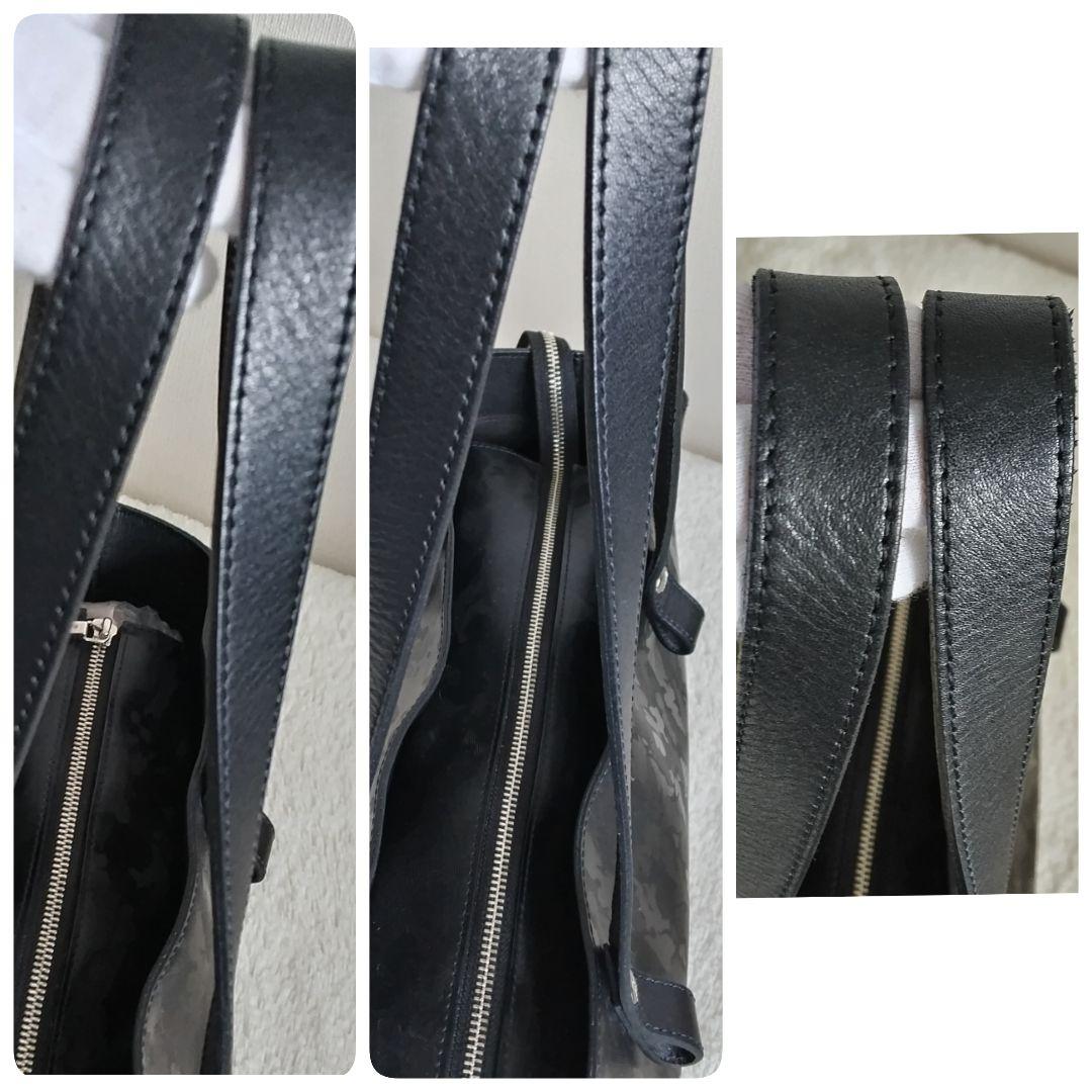 サマンサキングズ カモフラ 総柄 ロゴ 肩掛けレザー トートバッグ 黒