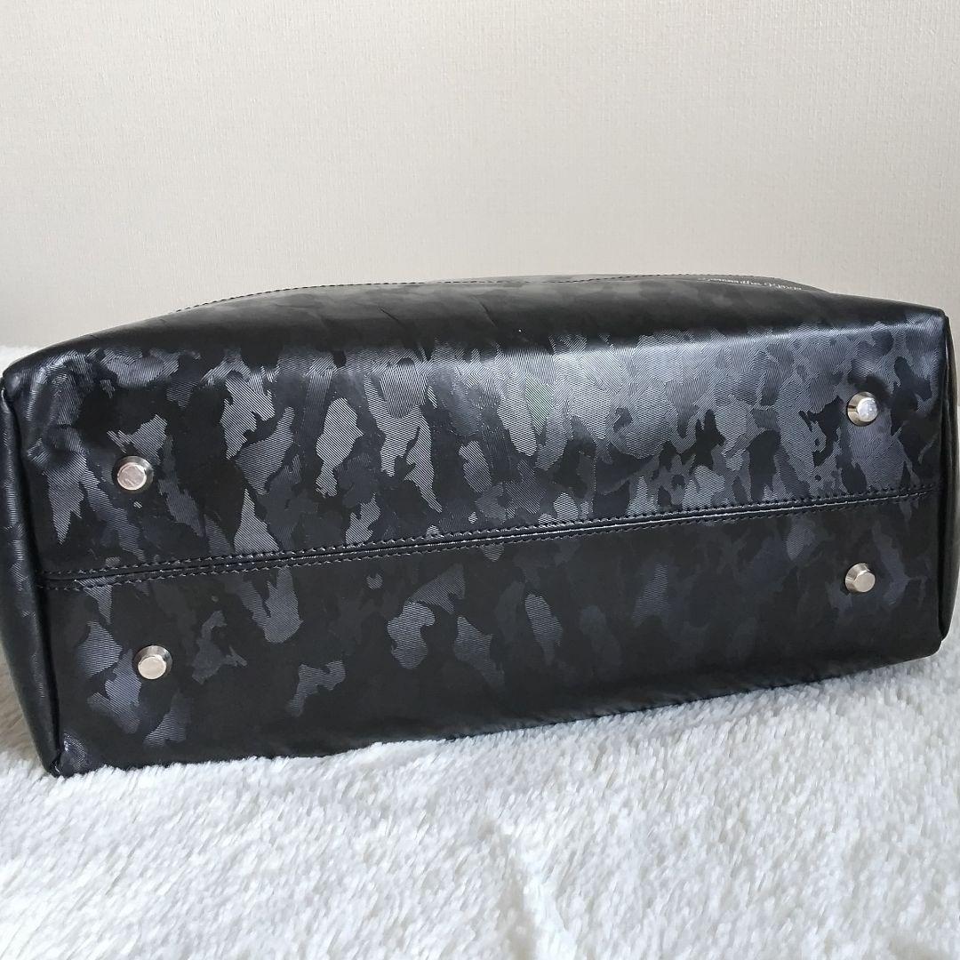 サマンサキングズ カモフラ 総柄 ロゴ 肩掛けレザー トートバッグ 黒