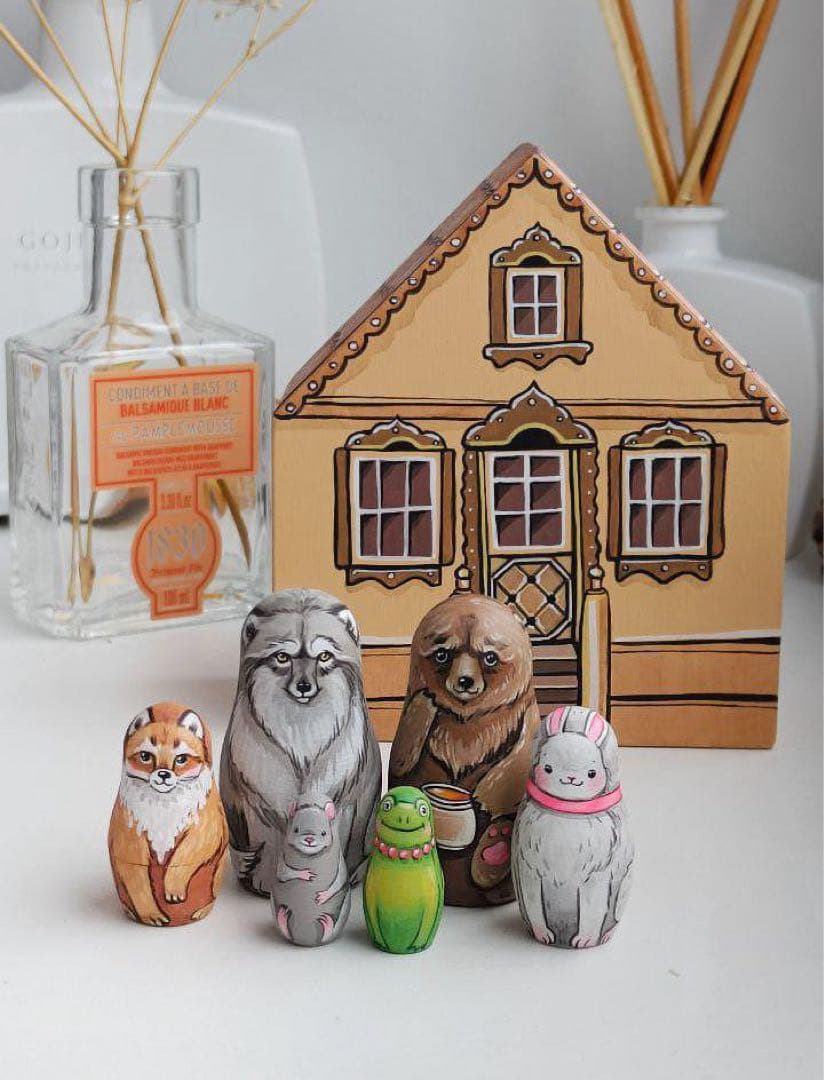 ロシア雑貨☆民話マトリョーシカ『テレモーク』小さなおうち(7P）マルガリータ作