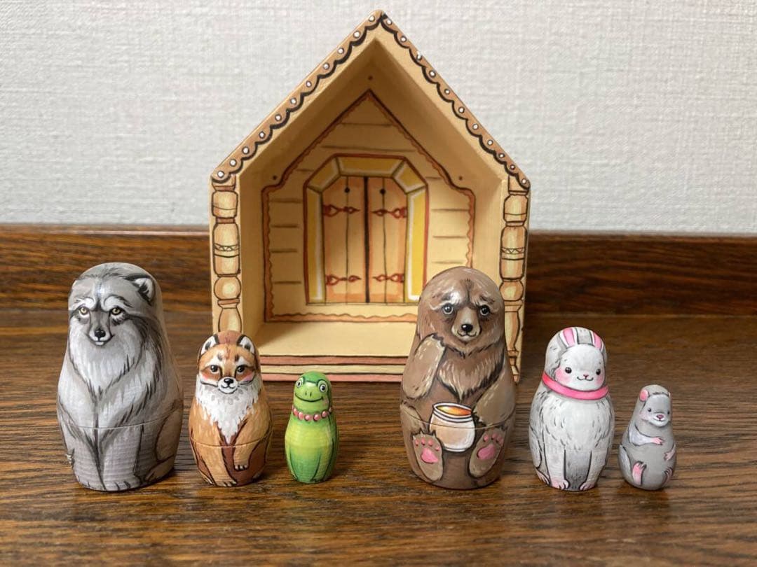 ロシア雑貨☆民話マトリョーシカ『テレモーク』小さなおうち(7P）マルガリータ作