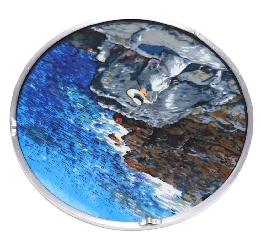 チャイルド・ハッサム ヴィンテージ ステンドグラス アップルドア島の岩棚