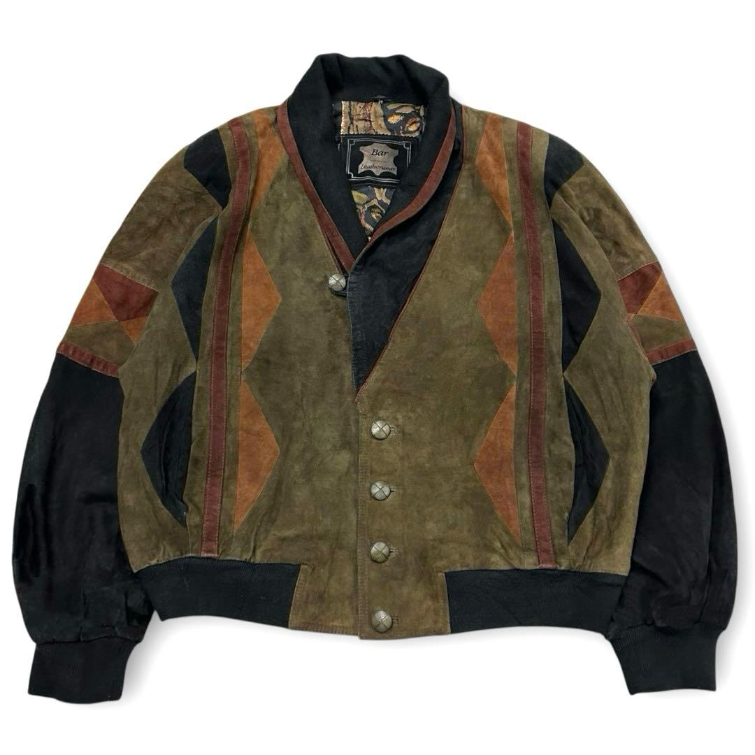 古着 80s 90s スウェード ヌバック レザー 本革 デザイン カーディガン