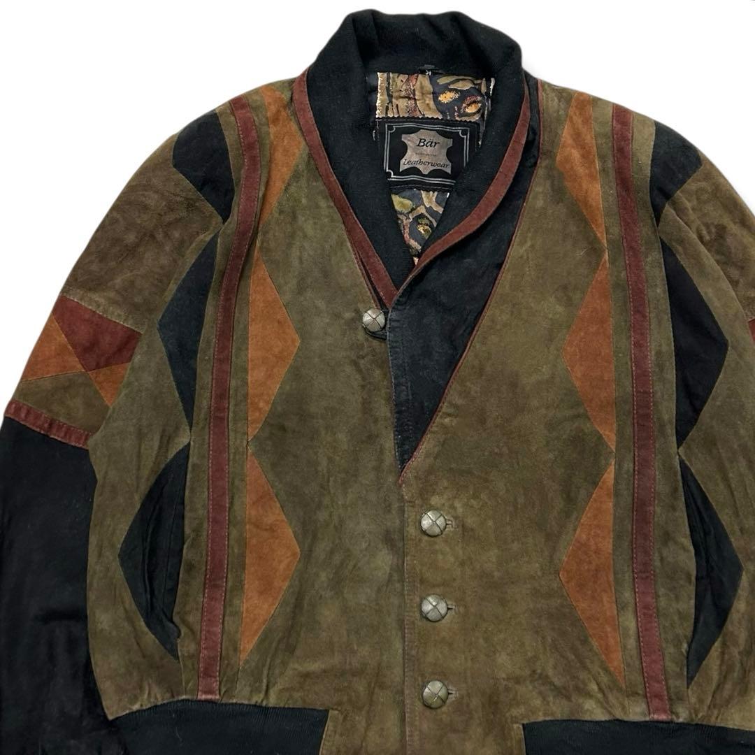 古着 80s 90s スウェード ヌバック レザー 本革 デザイン カーディガン