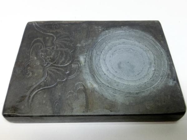 硯■道法自然 蝙蝠紋 古い硯石 コウモリ 中国唐物 書道道具 骨董■13.6cm