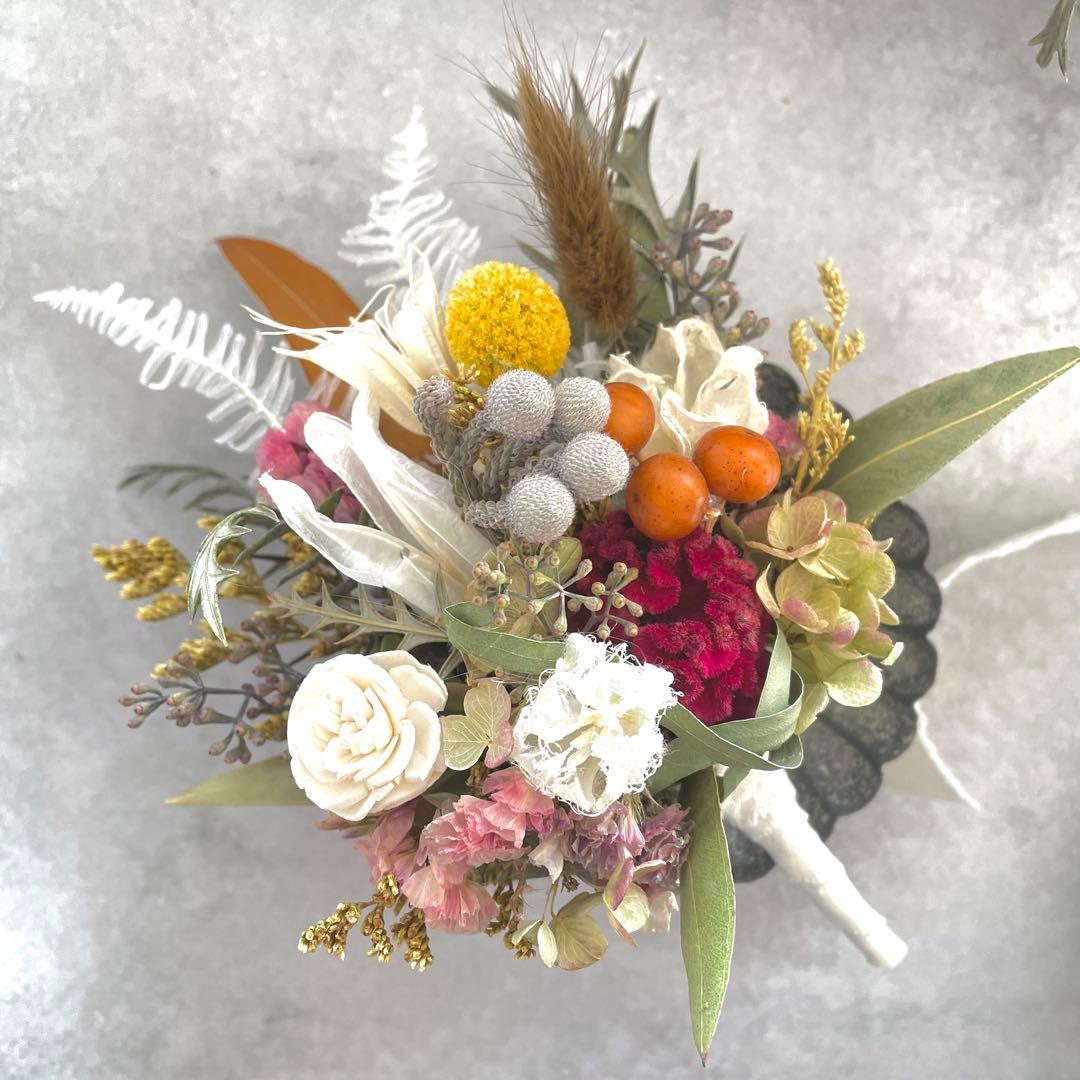 【る】ネイティブフラワーのドライブーケ 46㌢ ブートニア ヘッドドレス