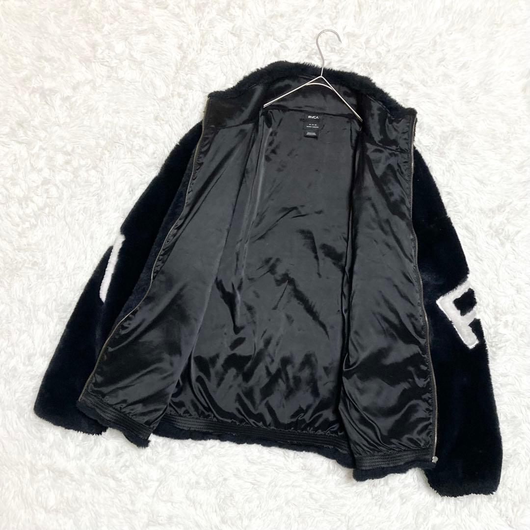 ルーカ RVCA フェイクファージャケット ブラック ロゴ ビッグシルエット