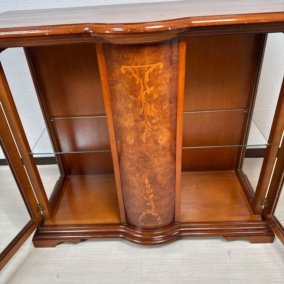 英国 アンティーク調 ガラス キャビネット キュリオケース 飾り棚 象嵌 i4※