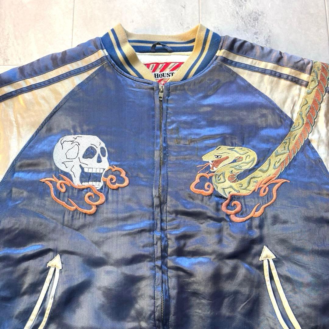 【入手困難】ヒューストン 髑髏 スカジャン 中綿入り 蛇 刺繍 レーヨン L