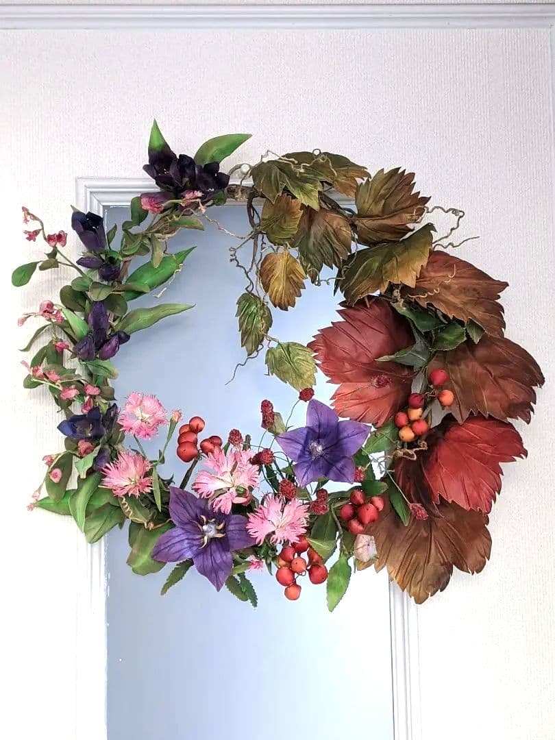 アートフラワーリース❁秋の花❁染花布花❁ハンドメイド