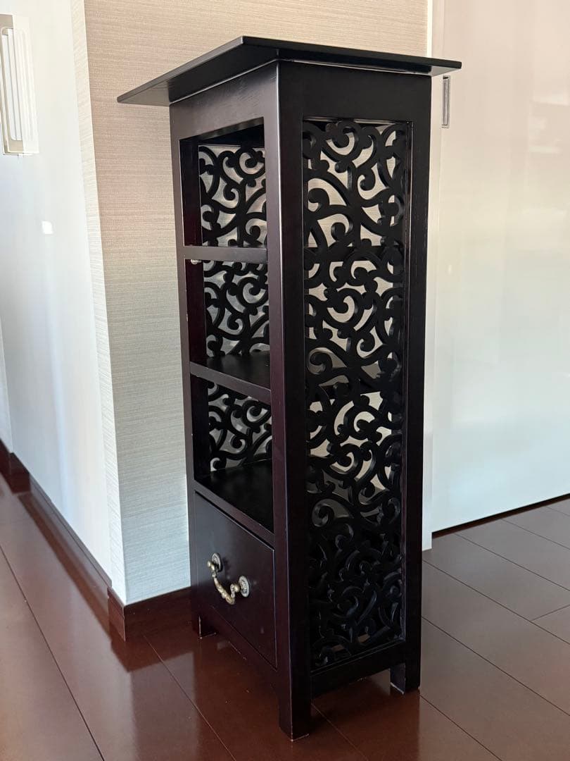 木製ラック 引き出し付き ダークブラウン インドネシア製