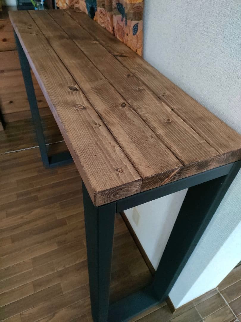 【重厚＆男前】120×36×70 カウンターテーブル《ウォールナット×艶消し黒》