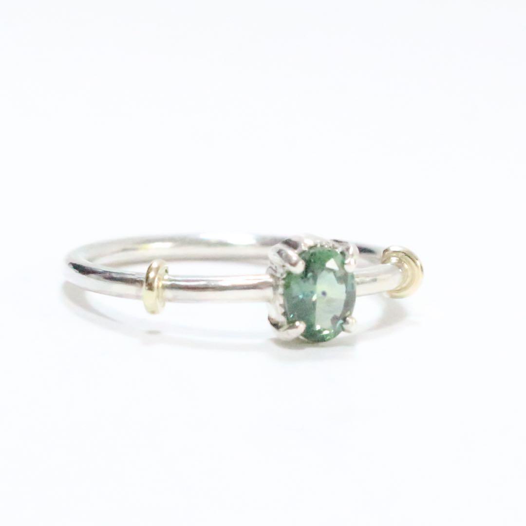 青のインクが滴る深緑色のモンタナサファイアK10×シルバーリング約10.5号