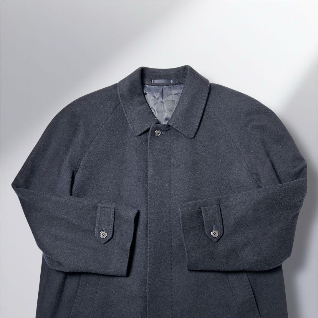 カシミアステンカラーコート XL相当　ラグランスリーブ　ネイビー