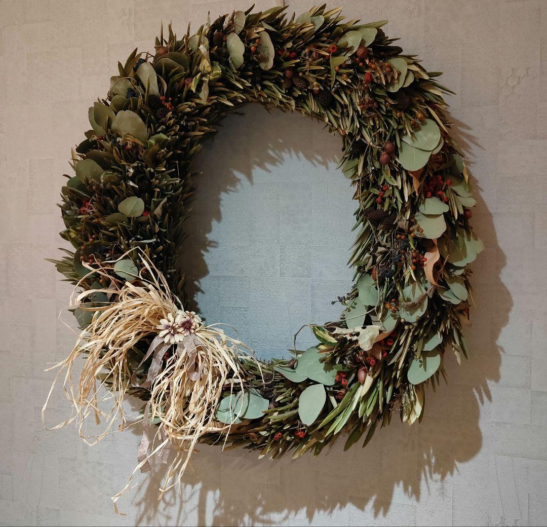 特大リース 直径55cm &スワッグセット オリーブ ユーカリポポラスお正月飾り