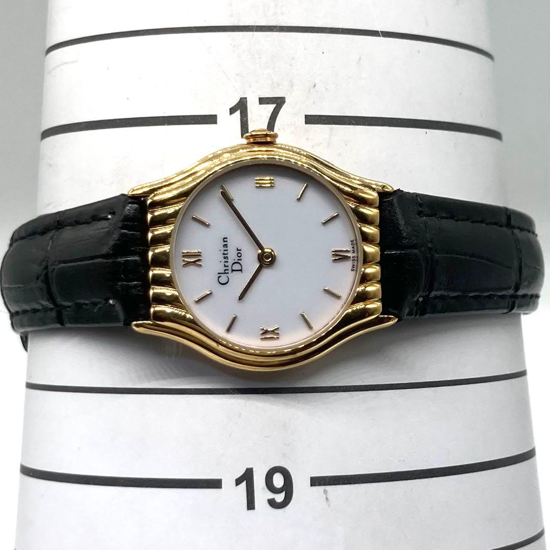 【稼働】 ディオール 腕時計 3048 クォーツ ゴールドベゼル ホワイト文字盤