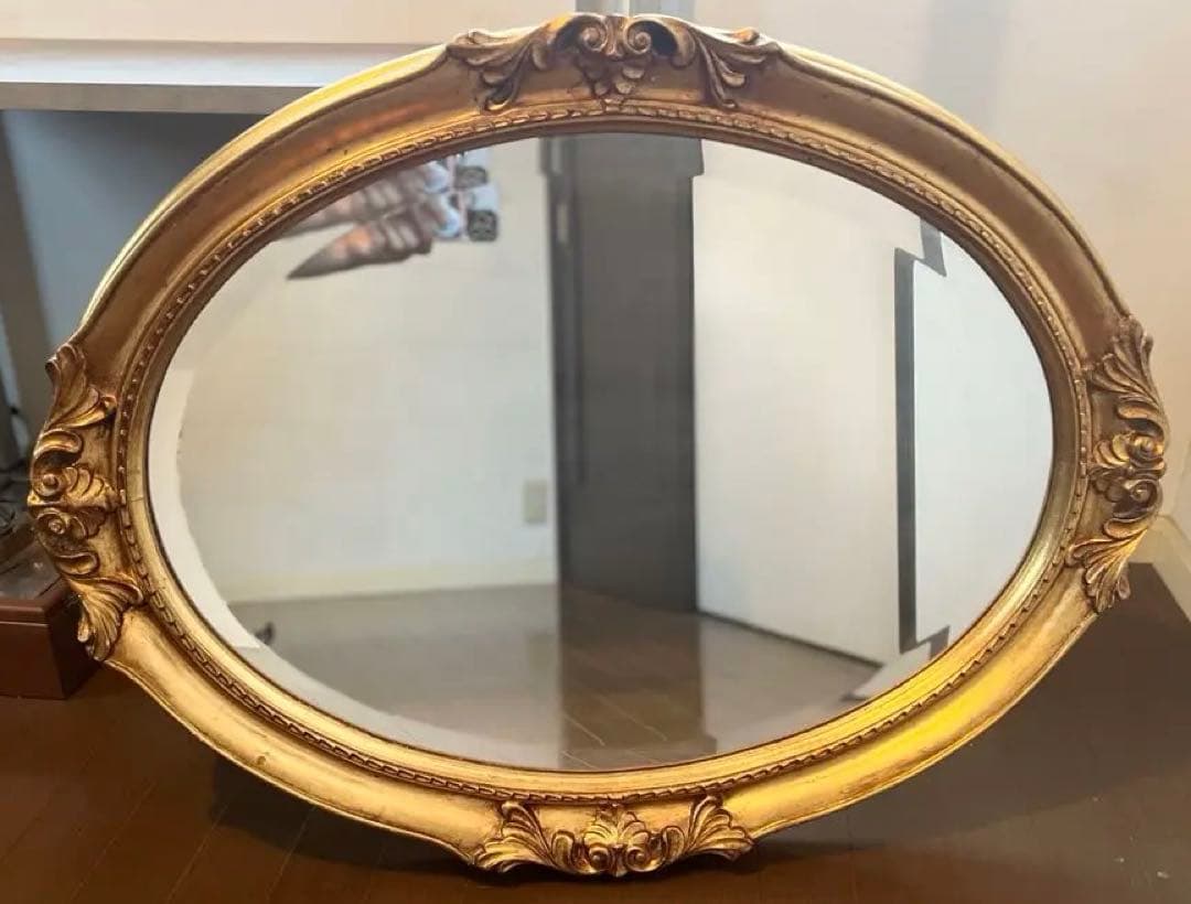 アンティーク 金色 装飾フレームの楕円形 壁掛け鏡