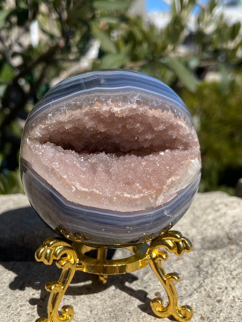 【開運・来福】希少！ピンクアメジスト笑口⭐2回結晶・周りブルーレース瑪瑙⭐RM2